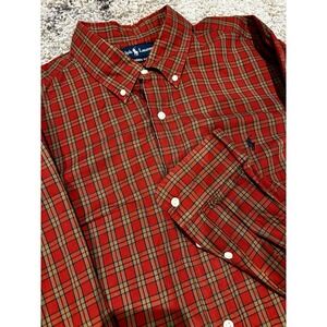 Men's Ralph Lauren Classic Fit XXL 2XL Red Green Black Plaid Long Sleeve Shirt